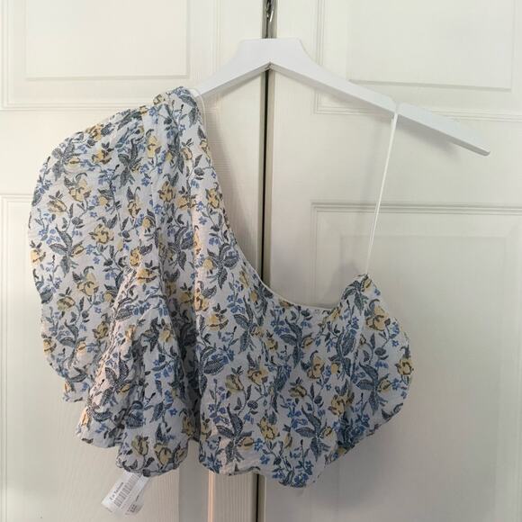 En Saison Maeve Floral One Shoulder Puff Sleeve Top Crop Top Blouse Size Large - Picture 8 of 8
